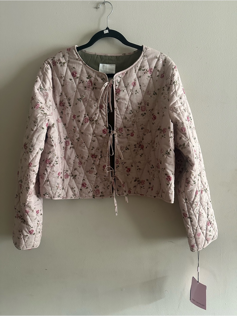✨Avec Les Filles Blush Pink Quilted Floral Tie-Front Jacket Size L